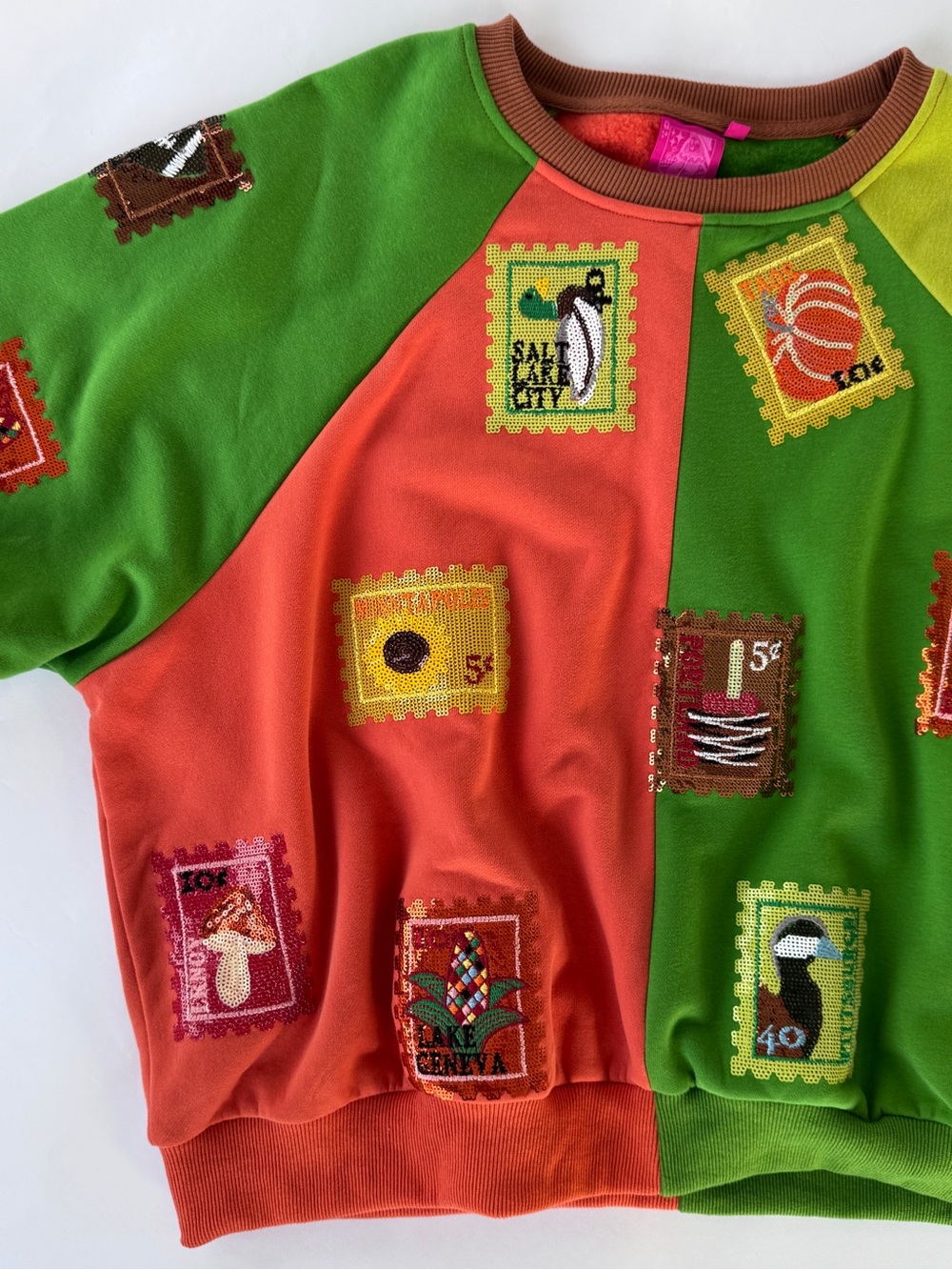 QOS Color Block Fall Stamp Sweatshirt - Picture 3 of 7